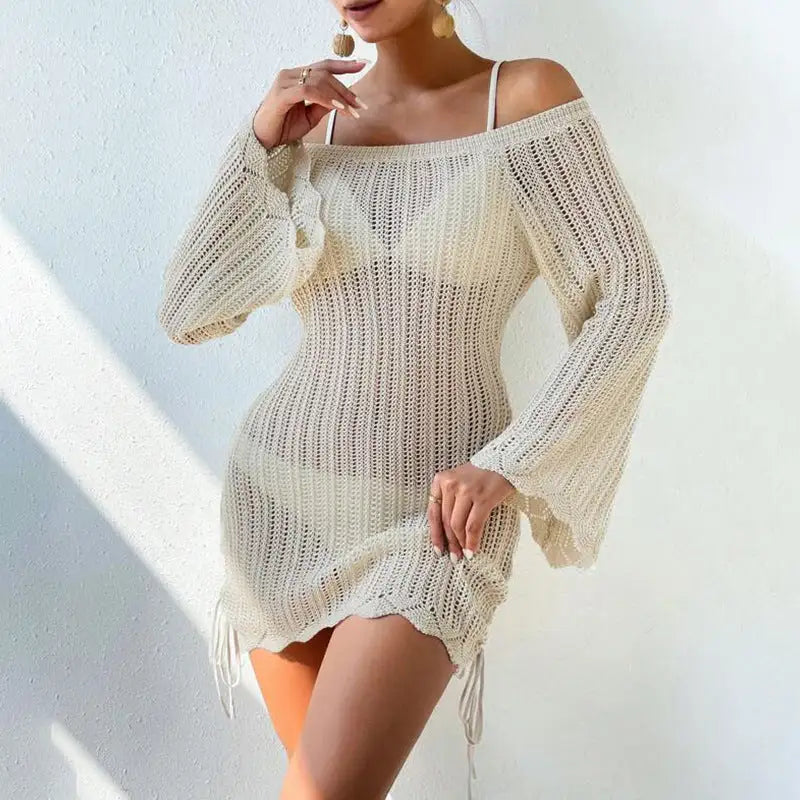 VelloKnitted Solid Color Beach Dress